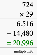 How to calculate 724 times 29 using long multiplication
