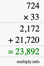 How to calculate 724 times 33 using long multiplication