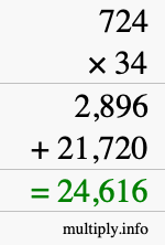 How to calculate 724 times 34 using long multiplication
