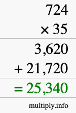 How to calculate 724 times 35 using long multiplication