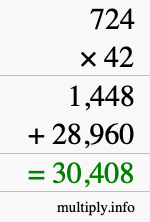 How to calculate 724 times 42 using long multiplication