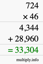 How to calculate 724 times 46 using long multiplication