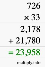 How to calculate 726 times 33 using long multiplication
