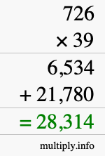 How to calculate 726 times 39 using long multiplication