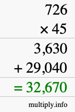 How to calculate 726 times 45 using long multiplication