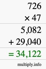 How to calculate 726 times 47 using long multiplication