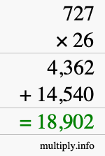 How to calculate 727 times 26 using long multiplication