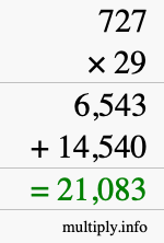How to calculate 727 times 29 using long multiplication
