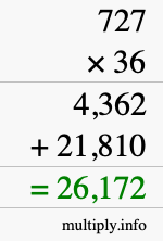 How to calculate 727 times 36 using long multiplication