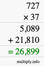 How to calculate 727 times 37 using long multiplication