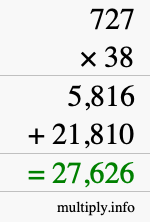 How to calculate 727 times 38 using long multiplication
