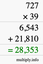 How to calculate 727 times 39 using long multiplication