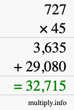 How to calculate 727 times 45 using long multiplication