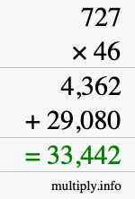 How to calculate 727 times 46 using long multiplication