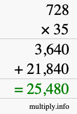 How to calculate 728 times 35 using long multiplication