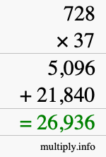 How to calculate 728 times 37 using long multiplication