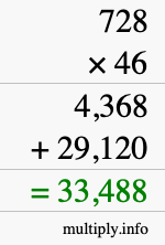 How to calculate 728 times 46 using long multiplication