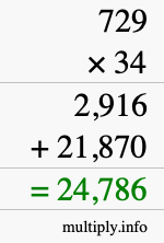 How to calculate 729 times 34 using long multiplication