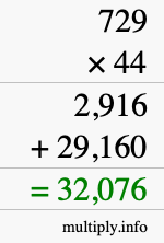 How to calculate 729 times 44 using long multiplication