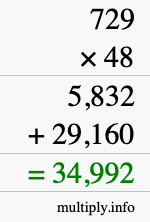 How to calculate 729 times 48 using long multiplication