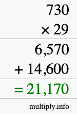 How to calculate 730 times 29 using long multiplication