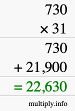 How to calculate 730 times 31 using long multiplication