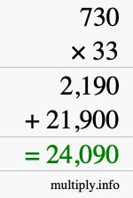 How to calculate 730 times 33 using long multiplication
