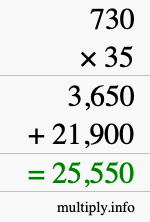 How to calculate 730 times 35 using long multiplication How to calculate 730 times 35 using long multiplication