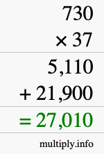 How to calculate 730 times 37 using long multiplication