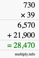 How to calculate 730 times 39 using long multiplication