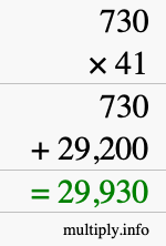 How to calculate 730 times 41 using long multiplication
