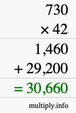 How to calculate 730 times 42 using long multiplication