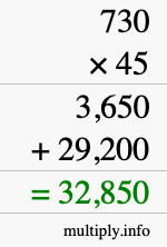 How to calculate 730 times 45 using long multiplication