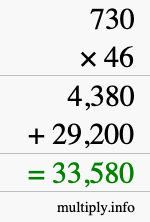 How to calculate 730 times 46 using long multiplication