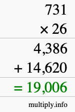 How to calculate 731 times 26 using long multiplication
