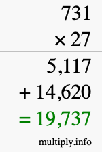 How to calculate 731 times 27 using long multiplication How to calculate 731 times 27 using long multiplication
