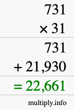How to calculate 731 times 31 using long multiplication