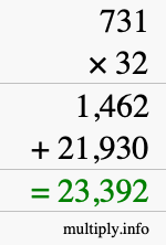 How to calculate 731 times 32 using long multiplication