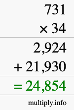 How to calculate 731 times 34 using long multiplication