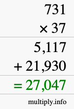 How to calculate 731 times 37 using long multiplication