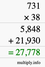 How to calculate 731 times 38 using long multiplication