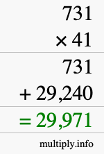 How to calculate 731 times 41 using long multiplication