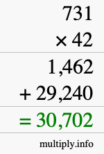 How to calculate 731 times 42 using long multiplication