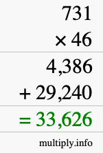 How to calculate 731 times 46 using long multiplication