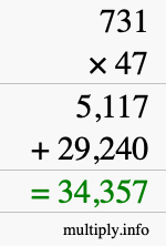 How to calculate 731 times 47 using long multiplication