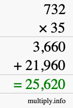 How to calculate 732 times 35 using long multiplication