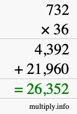 How to calculate 732 times 36 using long multiplication