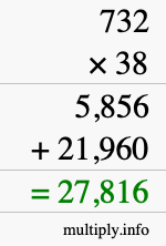 How to calculate 732 times 38 using long multiplication