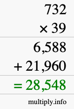 How to calculate 732 times 39 using long multiplication