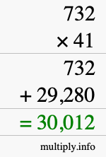How to calculate 732 times 41 using long multiplication